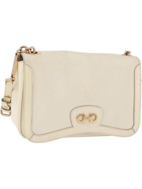 Salvatore Ferragamo Gancini Shoulder Bag Leather White Gold